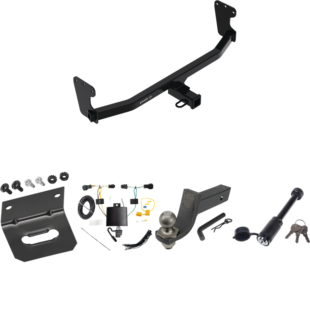 Fits 2022-2023 KIA EV6 Trailer Hitch Tow PKG w/ 4-Flat Wiring + Interlock Tactical Starter Kit w/ 3-1/4" Drop & 2" Ball + Tactical Dogbone Lock + Wiring Bracket By Draw-Tite