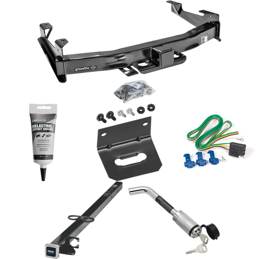 Se adapta al paquete de enganche de remolque GMC Sierra 3500 2001-2002 con arnés de cableado plano de 4 + adaptador de 2-1/2" a 2" de 41" de longitud + bloqueo de enganche + soporte de cableado + grasa eléctrica de Draw-Tite