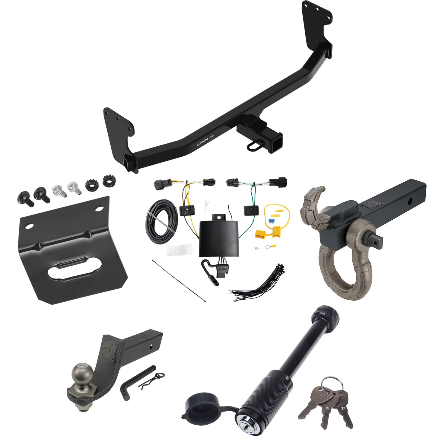 Fits 2022-2023 KIA EV6 Trailer Hitch Tow PKG w/ 4-Flat Wiring + Interlock Tactical Starter Kit w/ 3-1/4" Drop & 2" Ball + Tactical Hook & Shackle Mount + Tactical Dogbone Lock + Wiring Bracket By Draw-Tite