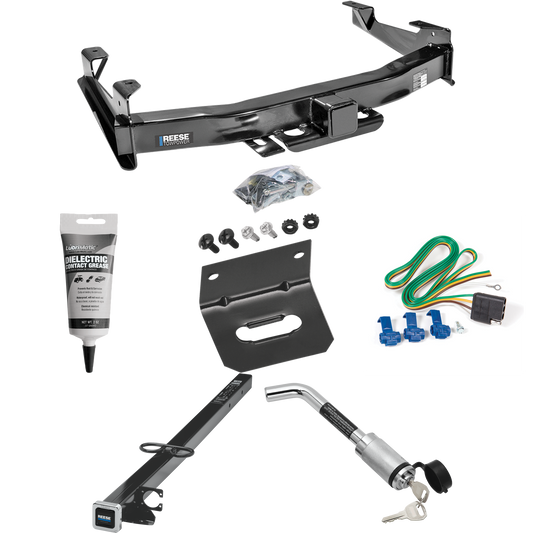 Fits 2003-2007 GMC Sierra 3500 Trailer Hitch Tow PKG w/ 4-Flat Wiring Harness + 2-1/2" to 2" Adapter 41" Length + Hitch Lock + Wiring Bracket + Electric Grease (For (Classic) Models) By Reese Towpower