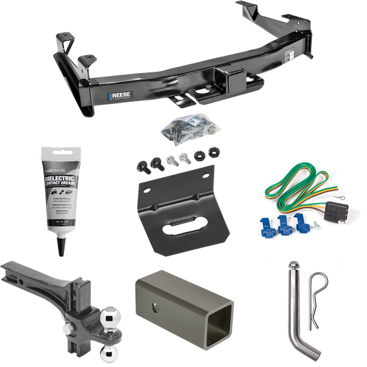 Fits 2003-2007 GMC Sierra 2500 HD Trailer Hitch Tow PKG w/ 4-Flat Wiring Harness + 2-1/2" to 2" Adapter 6" Length + Adjustable Drop Rise Dual Ball Ball Mount 2" & 2-5/16" Trailer Balls + Pin/Clip + Wiring Bracket + Electric Grease (For (Classic) Mode