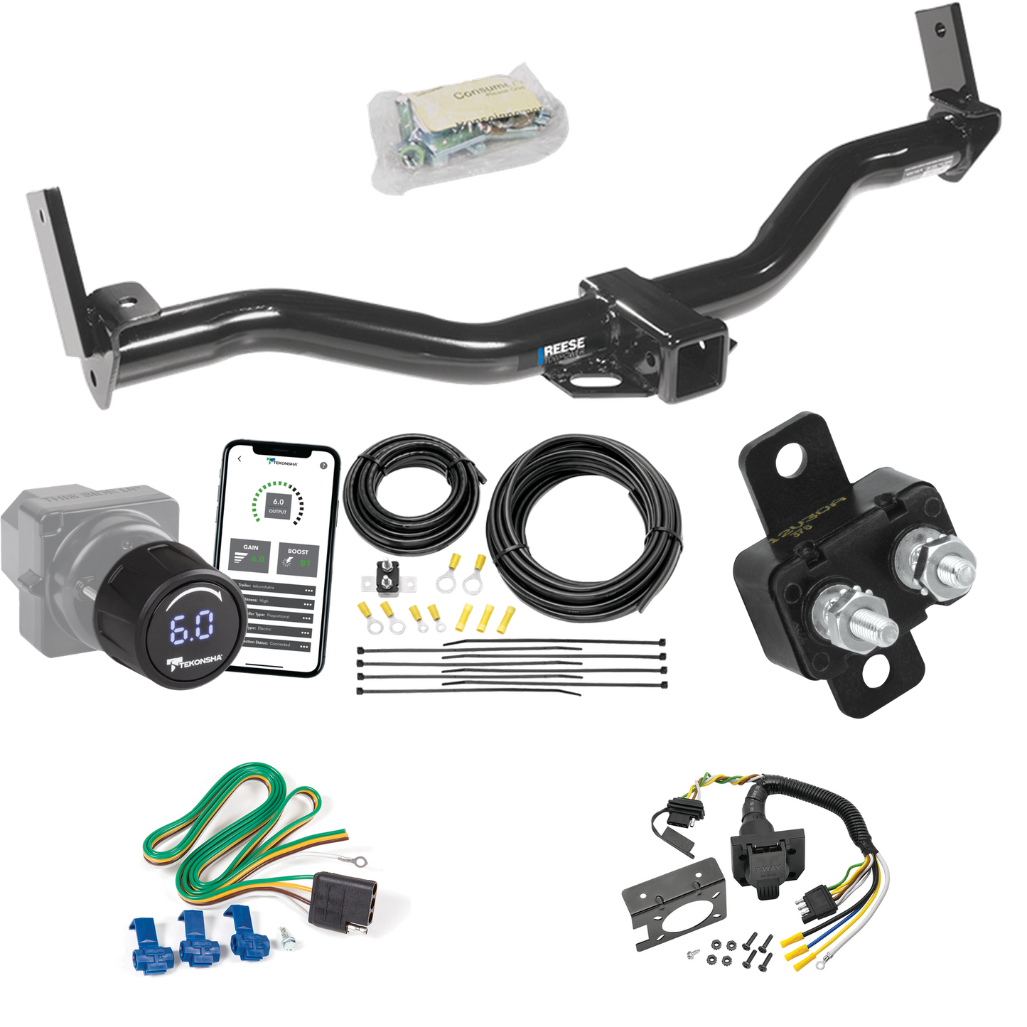 Fits 1991-1994 Mazda Navajo Trailer Hitch Tow PKG w/ Tekonsha Prodigy iD Bluetooth Wireless Brake Control + 7-Way RV Wiring By Reese Towpower