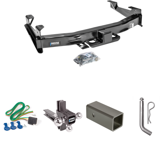 Fits 2001-2002 Chevrolet Silverado 3500 Trailer Hitch Tow PKG w/ 4-Flat Wiring Harness + 2-1/2" to 2" Adapter 6" Length + Adjustable Drop Rise Triple Ball Ball Mount 1-7/8" & 2" & 2-5/16" Trailer Balls + Pin/Clip By Reese Towpower