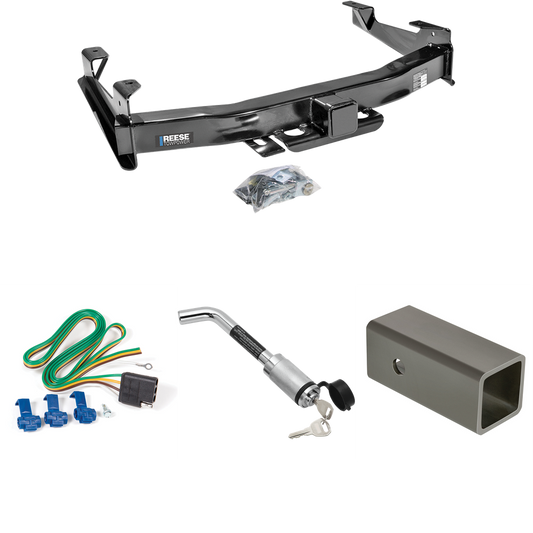 Se adapta al paquete de enganche de remolque GMC Sierra 2500 HD 2003-2007 con arnés de cableado plano de 4 + adaptador de 2-1/2" a 2" de 6" de largo + bloqueo de enganche (para modelos (clásicos)) de Reese Towpower