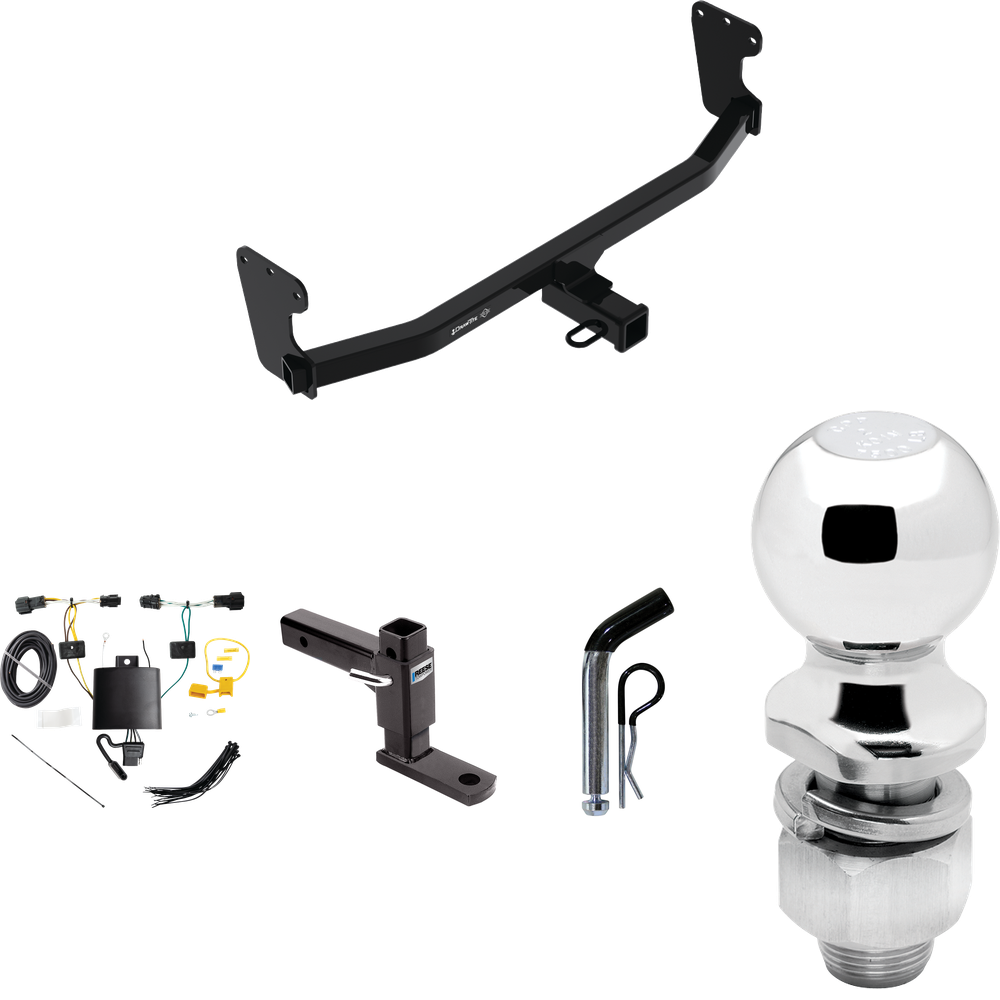 Fits 2022-2023 KIA EV6 Trailer Hitch Tow PKG w/ 4-Flat Wiring Harness + Adjustable Drop Rise Ball Mount + Pin/Clip + 2" Ball By Draw-Tite