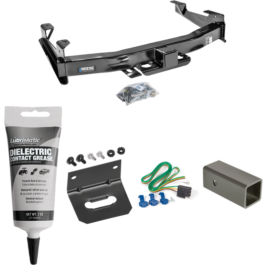 Fits 2001-2002 Chevrolet Silverado 3500 Trailer Hitch Tow PKG w/ 4-Flat Wiring Harness + 2-1/2" to 2" Adapter 6" Length + Wiring Bracket + Electric Grease By Reese Towpower