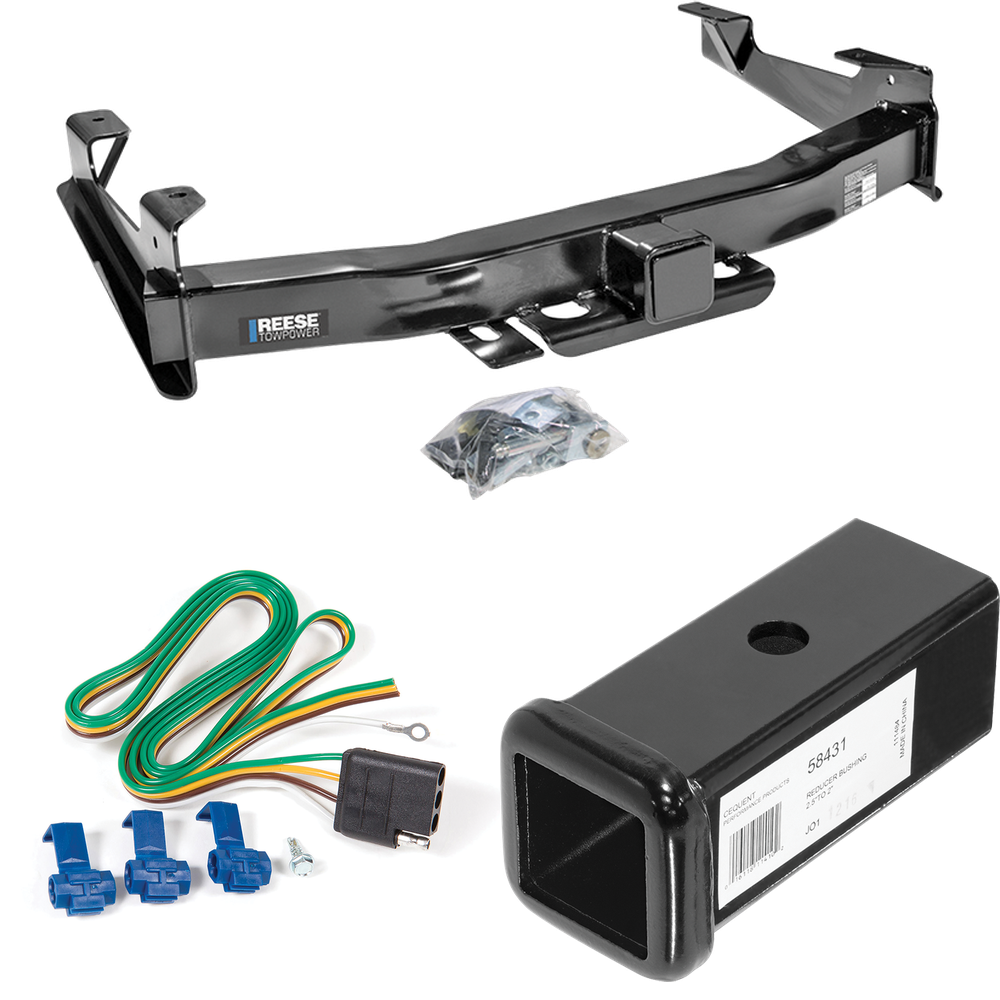 Fits 2003-2007 GMC Sierra 3500 Trailer Hitch Tow PKG w/ 4-Flat Wiring Harness + 2-1/2" to 2" Adapter 7" Length (For (Classic) Models) By Reese Towpower