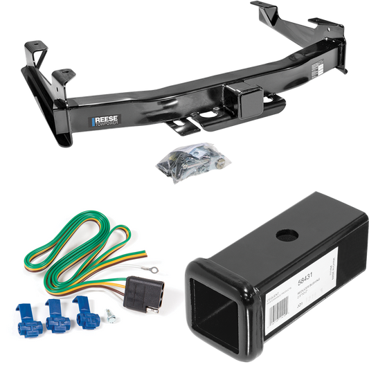 Fits 2001-2002 GMC Sierra 2500 HD Trailer Hitch Tow PKG w/ 4-Flat Wiring Harness + 2-1/2" to 2" Adapter 7" Length By Reese Towpower