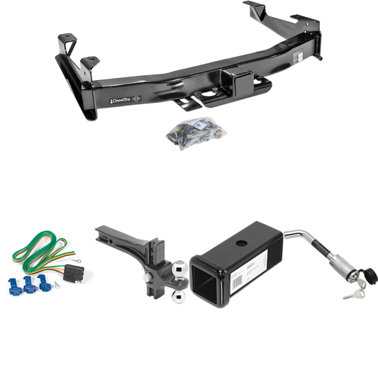 Fits 2001-2002 Chevrolet Silverado 2500 HD Trailer Hitch Tow PKG w/ 4-Flat Wiring Harness + 2-1/2" to 2" Adapter 7" Length + Adjustable Drop Rise Dual Ball Ball Mount 2" & 2-5/16" Trailer Balls + Hitch Lock By Draw-Tite