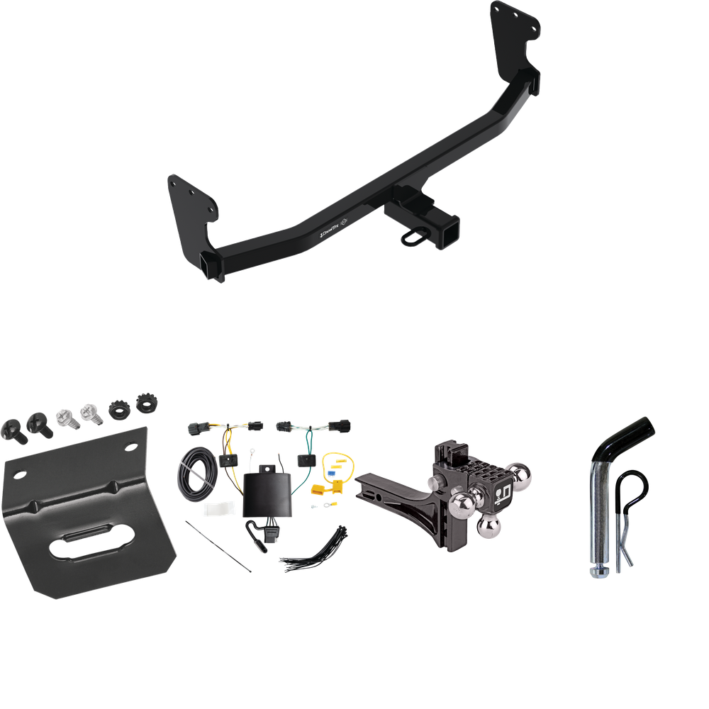 Fits 2022-2023 KIA EV6 Trailer Hitch Tow PKG w/ 4-Flat Wiring Harness + Adjustable Drop Rise Triple Ball Ball Mount 1-7/8" & 2" & 2-5/16" Trailer Balls + Pin/Clip + Wiring Bracket By Draw-Tite