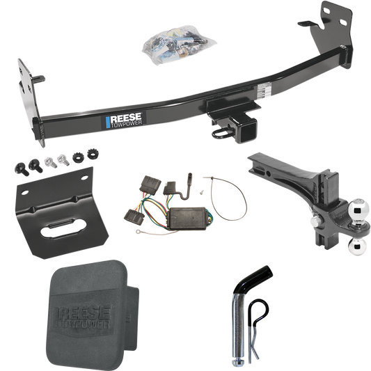 Fits 2004-2012 GMC Canyon Trailer Hitch Tow PKG w/ 4-Flat Wiring + Dual Adjustable Drop Rise Ball Ball Mount 2" & 2-5/16" Trailer Balls + Pin/Clip + Wiring Bracket + Hitch Cover By Reese Towpower