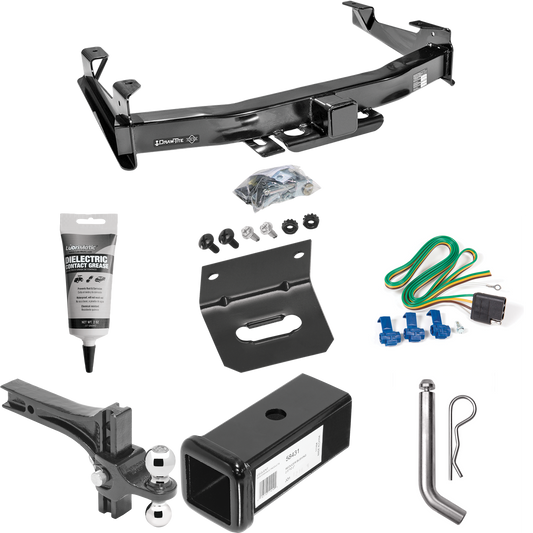 Fits 2003-2006 Chevrolet Silverado 3500 Trailer Hitch Tow PKG w/ 4-Flat Wiring Harness + 2-1/2" to 2" Adapter 7" Length + Adjustable Drop Rise Dual Ball Ball Mount 2" & 2-5/16" Trailer Balls + Pin/Clip + Wiring Bracket + Electric Grease (For (Classic