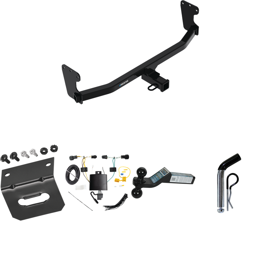 Fits 2022-2023 KIA EV6 Trailer Hitch Tow PKG w/ 4-Flat Wiring Harness + Dual Ball Ball Mount 2" & 2-5/16" Trailer Balls + Pin/Clip +  Wiring Bracket By Reese Towpower