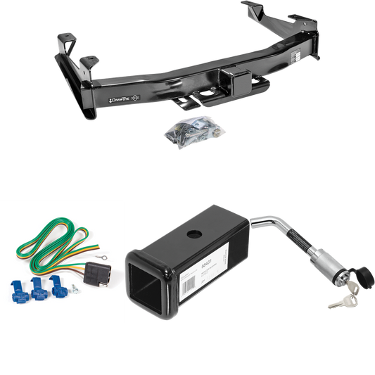 Fits 2001-2002 Chevrolet Silverado 3500 Trailer Hitch Tow PKG w/ 4-Flat Wiring Harness + 2-1/2" to 2" Adapter 7" Length + Hitch Lock By Draw-Tite