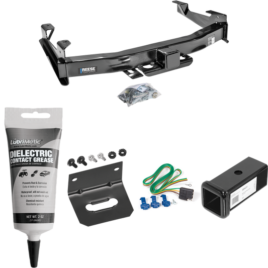 Fits 2003-2007 Chevrolet Silverado 2500 HD Trailer Hitch Tow PKG w/ 4-Flat Wiring Harness + 2-1/2" to 2" Adapter 7" Length + Wiring Bracket + Electric Grease (For (Classic) Models) By Reese Towpower