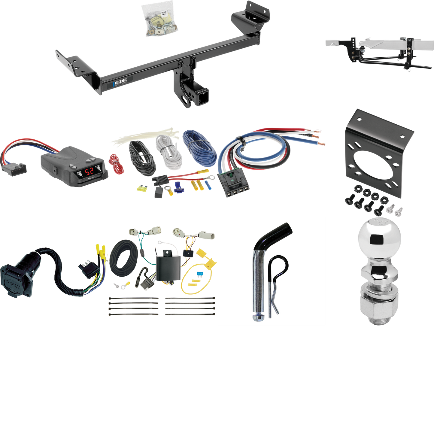 Fits 2016-2018 Lincoln MKX Trailer Hitch Tow PKG w/ 8K Round Bar Weight Distribution Hitch w/ 2-5/16" Ball + 2" Ball + Pin/Clip + Tekonsha Brakeman IV Brake Control + Generic BC Wiring Adapter + 7-Way RV Wiring By Reese Towpower