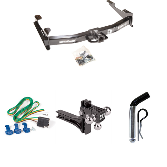 Fits 2001-2002 GMC Sierra 2500 HD Trailer Hitch Tow PKG w/ 4-Flat Wiring Harness + Adjustable Drop Rise Triple Ball Ball Mount 1-7/8" & 2" & 2-5/16" Trailer Balls + Pin/Clip By Draw-Tite