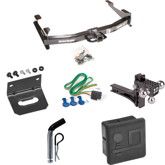 Fits 2003-2007 GMC Sierra 2500 HD Trailer Hitch Tow PKG w/ 4-Flat Wiring Harness + Adjustable Drop Rise Triple Ball Ball Mount 1-7/8" & 2" & 2-5/16" Trailer Balls + Pin/Clip + Hitch Cover + Wiring Bracket (For (Classic) Models) By Draw-Tite