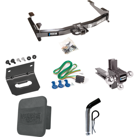 Fits 2003-2007 GMC Sierra 2500 HD Trailer Hitch Tow PKG w/ 4-Flat Wiring Harness + Adjustable Drop Rise Triple Ball Ball Mount 1-7/8" & 2" & 2-5/16" Trailer Balls + Pin/Clip + Hitch Cover + Wiring Bracket (For (Classic) Models) By Reese Towpower