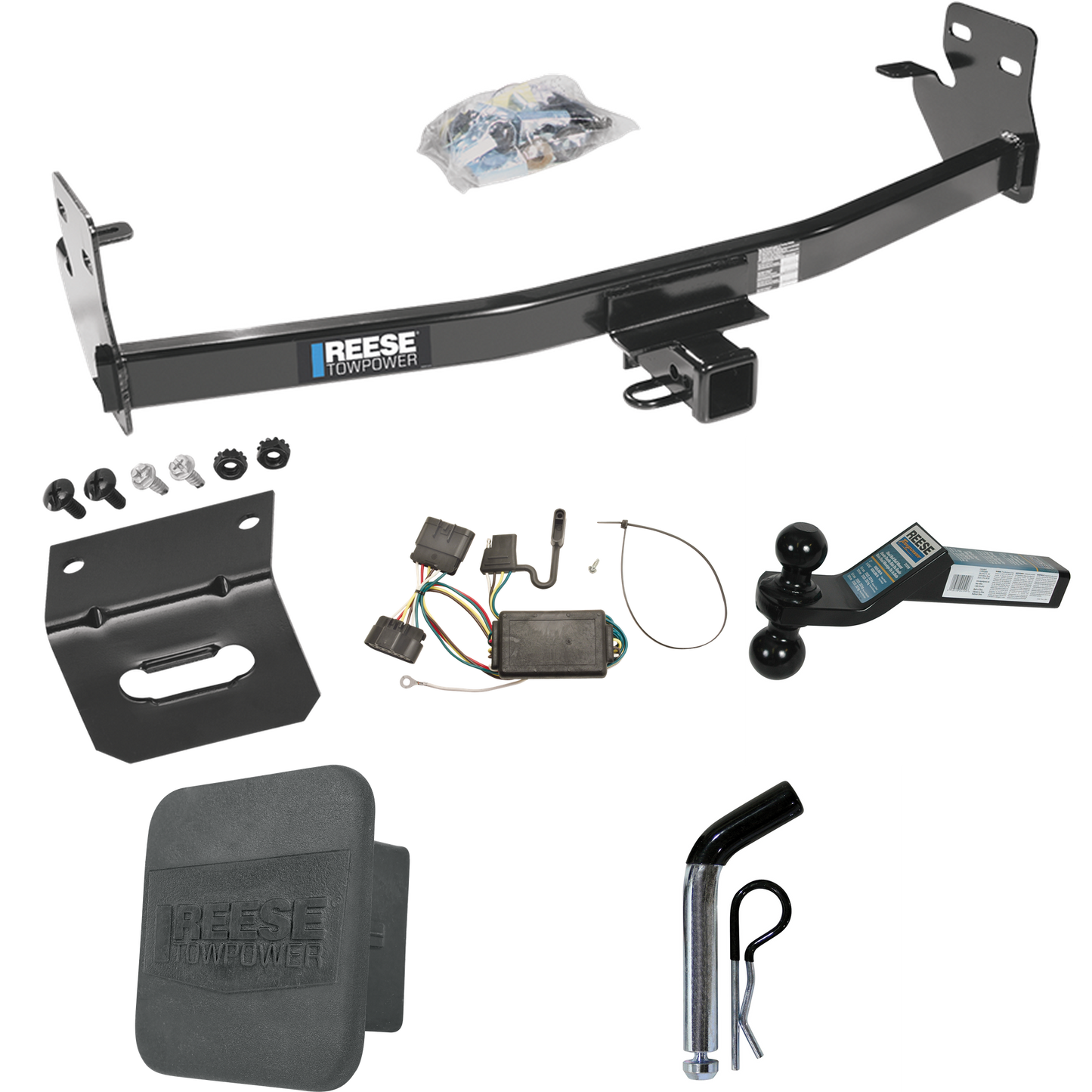 Fits 2007-2008 Isuzu i-290 Trailer Hitch Tow PKG w/ 4-Flat Wiring + Dual Ball Ball Mount 2" & 2-5/16" Trailer Balls + Pin/Clip + Wiring Bracket + Hitch Cover By Reese Towpower