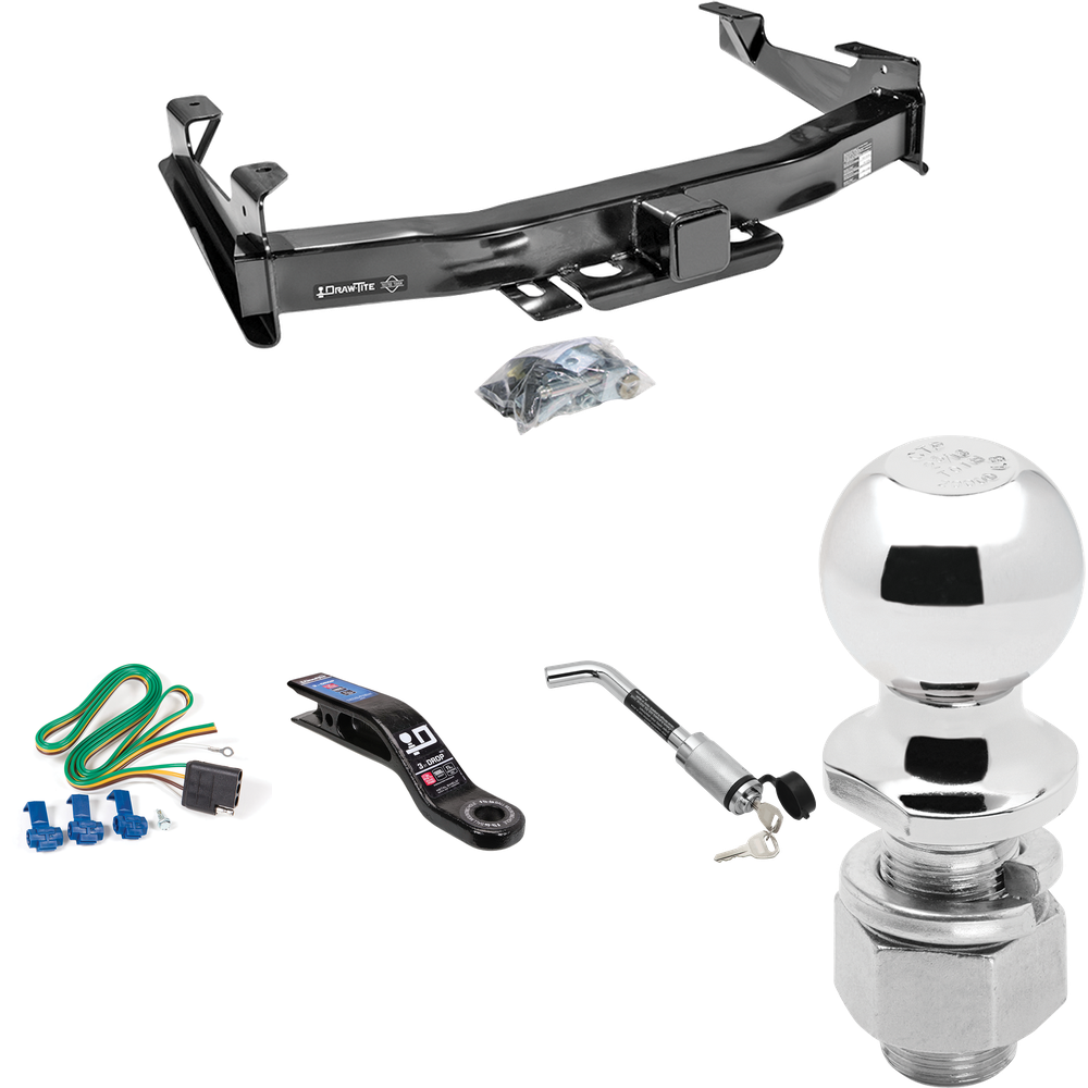 Fits 2003-2007 GMC Sierra 2500 HD Trailer Hitch Tow PKG w/ 4-Flat Wiring Harness + Ball Mount w/ 3" Drop + Hitch Lock + 2-5/16" Ball (For (Classic) Models) By Draw-Tite