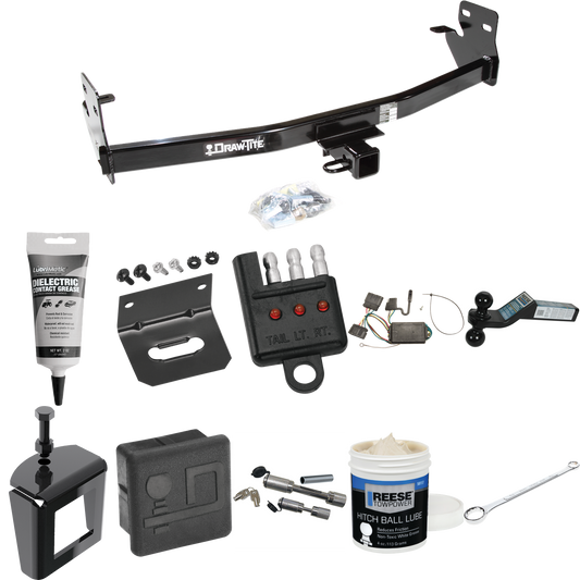 Fits 2007-2008 Isuzu i-370 Trailer Hitch Tow PKG w/ 4-Flat Wiring + Dual Ball Ball Mount 2" & 2-5/16" Trailer Balls + Wiring Bracket + Hitch Cover + Dual Hitch & Coupler Locks + Wiring Tester + Ball Lube + Electric Grease + Ball Wrench + Anti Rattle