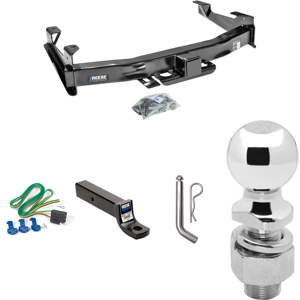 Fits 2001-2002 Chevrolet Silverado 2500 HD Trailer Hitch Tow PKG w/ 4-Flat Wiring Harness + Ball Mount w/ 3" Drop + Pin/Clip + 2-5/16" Ball By Reese Towpower