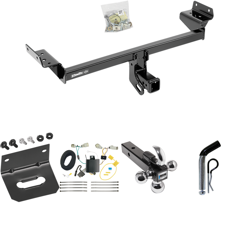 Fits 2016-2018 Lincoln MKX Trailer Hitch Tow PKG w/ 4-Flat Wiring Harness + Triple Ball Ball Mount 1-7/8" & 2" & 2-5/16" Trailer Balls w/ Tow Hook + Pin/Clip + Wiring Bracket By Draw-Tite