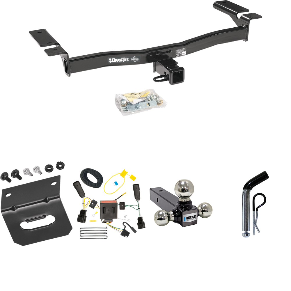 Fits 2011-2015 Lincoln MKX Trailer Hitch Tow PKG w/ 4-Flat Wiring Harness + Triple Ball Ball Mount 1-7/8" & 2" & 2-5/16" Trailer Balls + Pin/Clip + Wiring Bracket By Draw-Tite