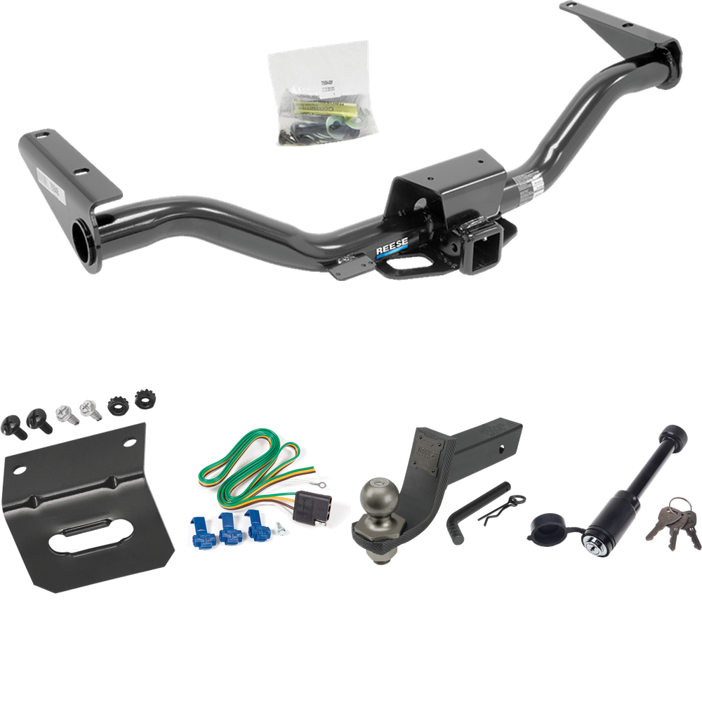 Fits 2015-2022 GMC Canyon Trailer Hitch Tow PKG w/ 4-Flat Wiring + Interlock Tactical Starter Kit w/ 3-1/4" Drop & 2" Ball + Tactical Dogbone Lock + Wiring Bracket By Reese Towpower