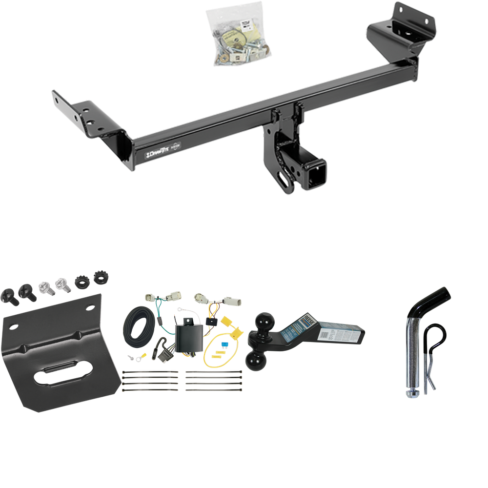 Se adapta al paquete de enganche de remolque Lincoln MKX 2016-2018 con arnés de cableado de 4 planos + soporte de bola doble bolas de remolque de 2" y 2-5/16" + pasador/clip + soporte de cableado de Draw-Tite