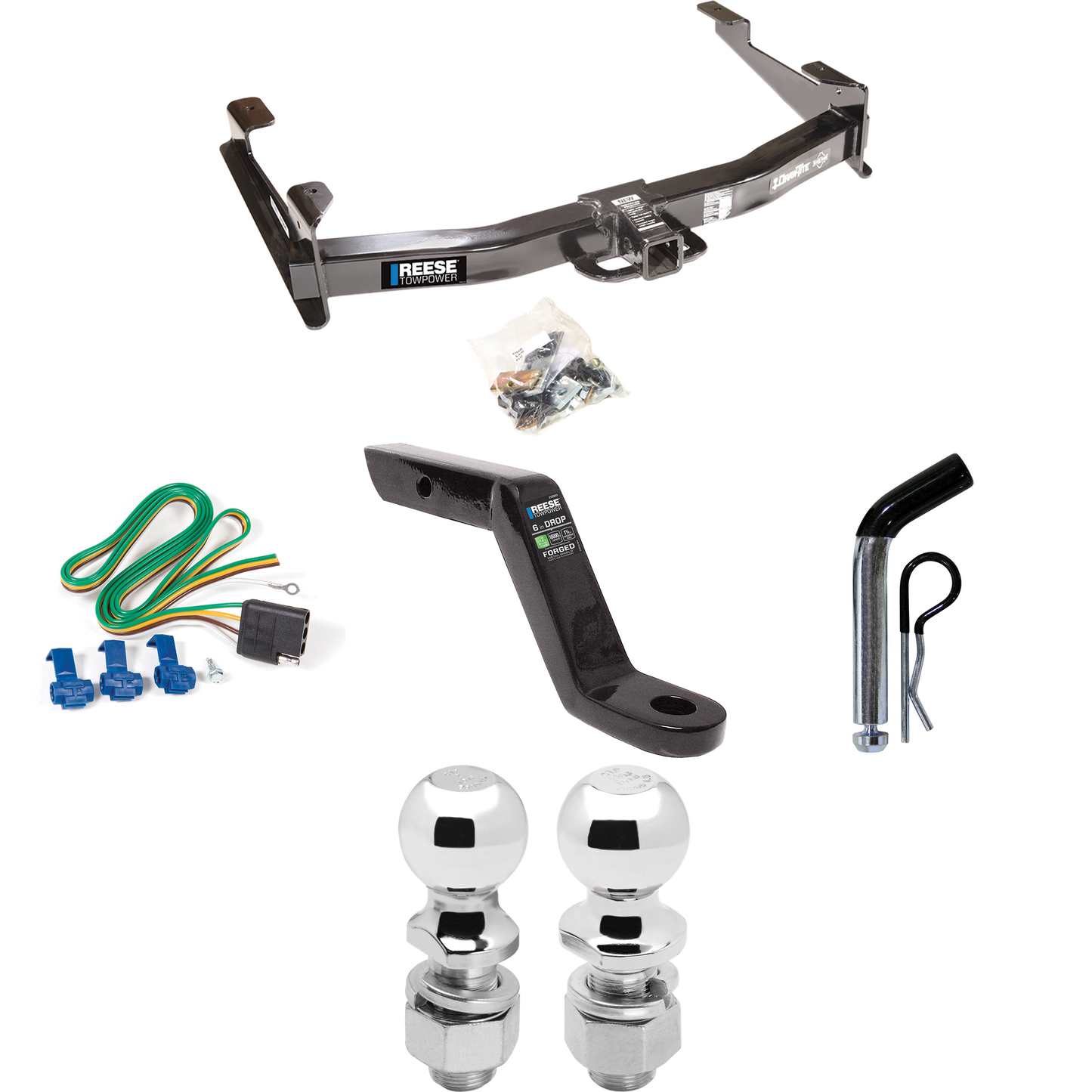 Fits 2003-2007 Chevrolet Silverado 3500 Trailer Hitch Tow PKG w/ 4-Flat Wiring Harness + Ball Mount w/ 6" Drop + Pin/Clip + 2" Ball + 2-5/16" Ball (For (Classic) Models) By Reese Towpower