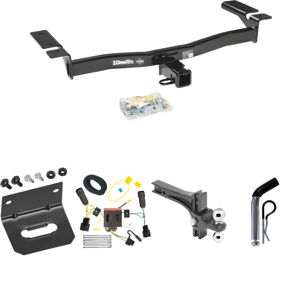 Fits 2011-2015 Lincoln MKX Trailer Hitch Tow PKG w/ 4-Flat Wiring Harness + Dual Adjustable Drop Rise Ball Ball Mount 2" & 2-5/16" Trailer Balls + Pin/Clip + Wiring Bracket By Draw-Tite