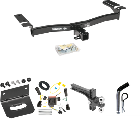 Fits 2011-2015 Lincoln MKX Trailer Hitch Tow PKG w/ 4-Flat Wiring Harness + Dual Adjustable Drop Rise Ball Ball Mount 2" & 2-5/16" Trailer Balls + Pin/Clip + Wiring Bracket By Draw-Tite