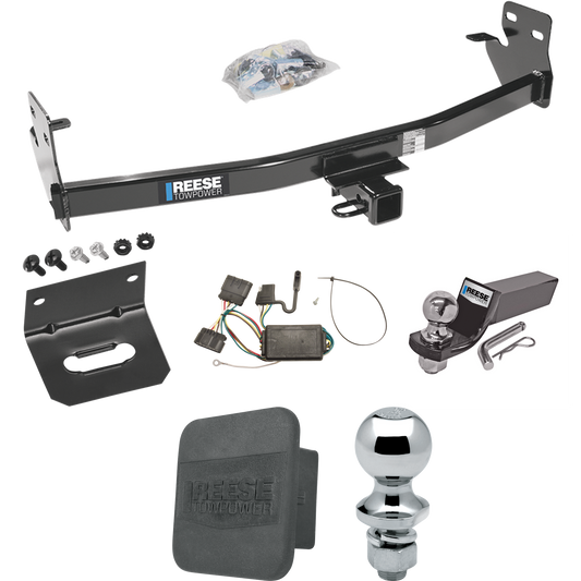 Se adapta al paquete de enganche de remolque Isuzu i-370 2007-2008 con cableado plano de 4 + kit de montaje de bola de inicio con caída de 2" y bola de 2" + bola de 1-7/8" + soporte de cableado + cubierta de enganche de Reese Towpower