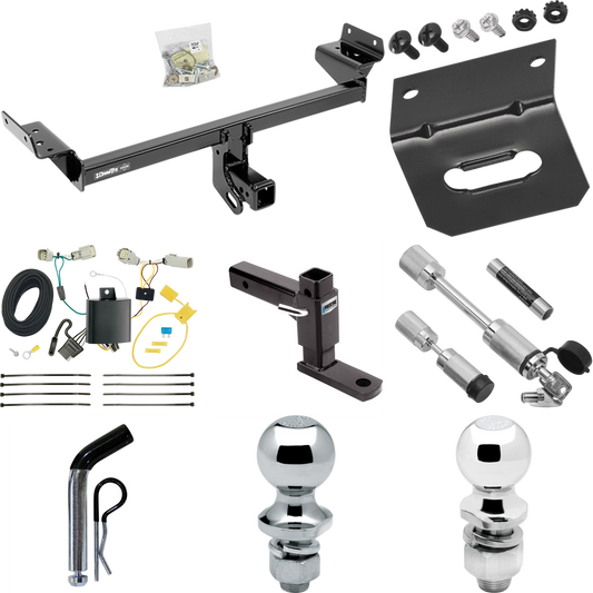 Fits 2016-2018 Lincoln MKX Trailer Hitch Tow PKG w/ 4-Flat Wiring Harness + Adjustable Drop Rise Ball Mount + Pin/Clip + 2" Ball + 1-7/8" Ball + Dual Hitch & Coupler Locks By Draw-Tite