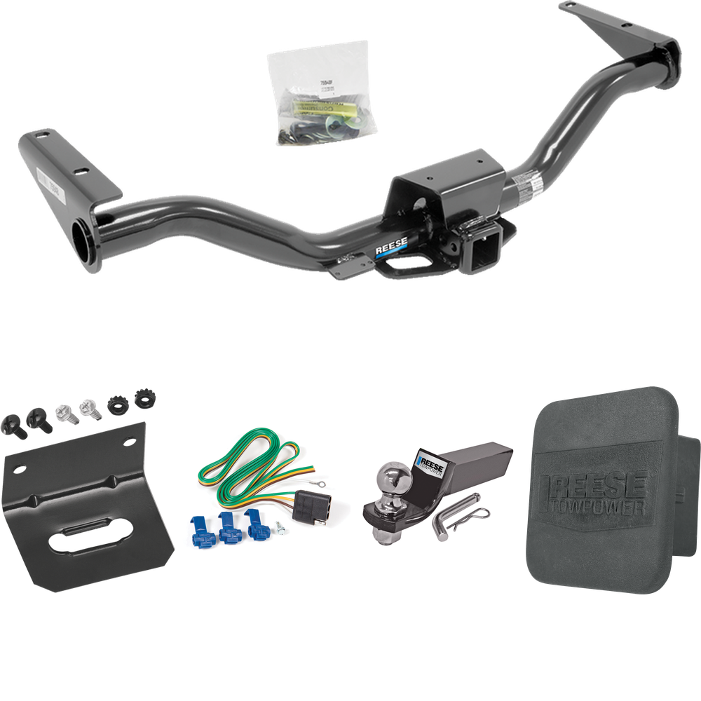 Fits 2015-2022 GMC Canyon Trailer Hitch Tow PKG w/ 4-Flat Wiring + Starter Kit Ball Mount w/ 2" Drop & 2" Ball + Wiring Bracket + Hitch Cover By Reese Towpower