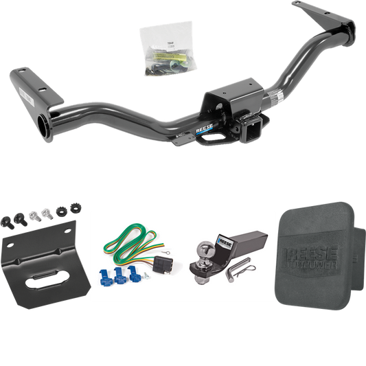 Fits 2015-2022 GMC Canyon Trailer Hitch Tow PKG w/ 4-Flat Wiring + Starter Kit Ball Mount w/ 2" Drop & 2" Ball + Wiring Bracket + Hitch Cover By Reese Towpower