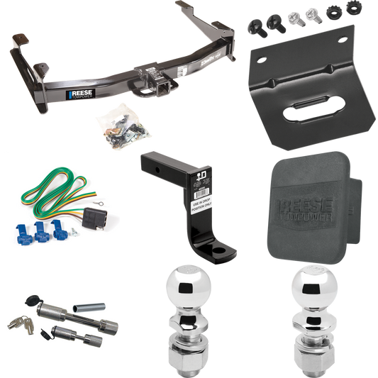 Fits 2001-2002 Chevrolet Silverado 2500 HD Trailer Hitch Tow PKG w/ 4-Flat Wiring Harness + Ball Mount w/ 8" Drop + Dual Hitch & Coupler Locks + 2" Ball + 2-5/16" Ball + Hitch Cover + Wiring Bracket By Reese Towpower