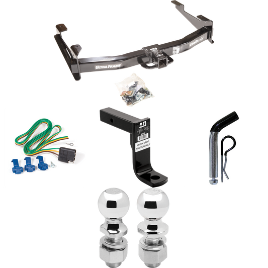 Fits 2001-2002 Chevrolet Silverado 2500 HD Trailer Hitch Tow PKG w/ 4-Flat Wiring Harness + Ball Mount w/ 8" Drop + Pin/Clip + 2" Ball + 2-5/16" Ball By Draw-Tite