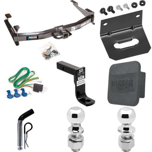 Fits 2001-2002 Chevrolet Silverado 3500 Trailer Hitch Tow PKG w/ 4-Flat Wiring Harness + Ball Mount w/ 8" Drop + Pin/Clip + 2" Ball + 2-5/16" Ball + Hitch Cover + Wiring Bracket By Reese Towpower