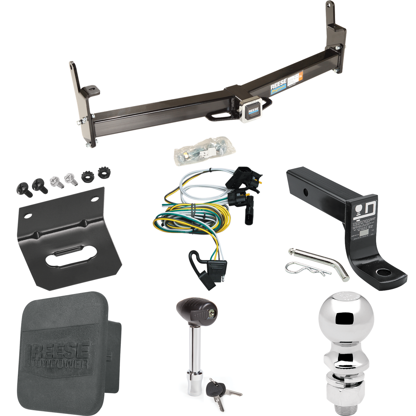 Fits 2001-2003 Ford Explorer Sport Trailer Hitch Tow PKG w/ 4-Flat Wiring + Ball Mount w/ 4" Drop + 2-5/16" Ball + Wiring Bracket + Hitch Lock + Hitch Cover By Reese Towpower