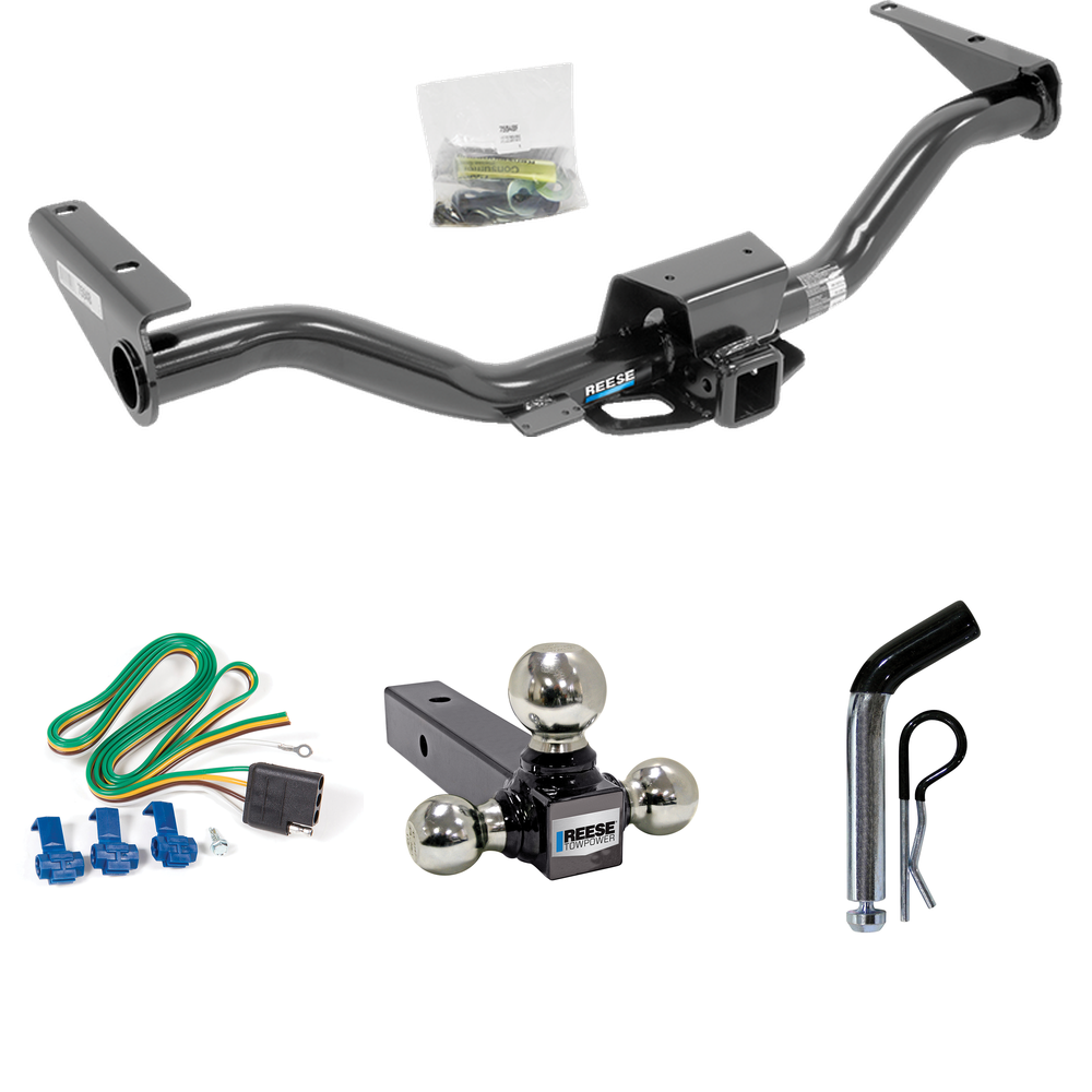 Se adapta al paquete de remolque de enganche de remolque Chevrolet Colorado 2015-2022 con 4 cables planos + soporte de bola triple de bolas de remolque de 1-7/8" y 2" y 2-5/16" + pasador/clip de Reese Towpower