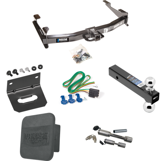 Fits 2001-2002 Chevrolet Silverado 2500 HD Trailer Hitch Tow PKG w/ 4-Flat Wiring Harness + Dual Ball Ball Mount 2" & 2-5/16" Trailer Balls + Dual Hitch & Coupler Locks + Hitch Cover + Wiring Bracket By Reese Towpower