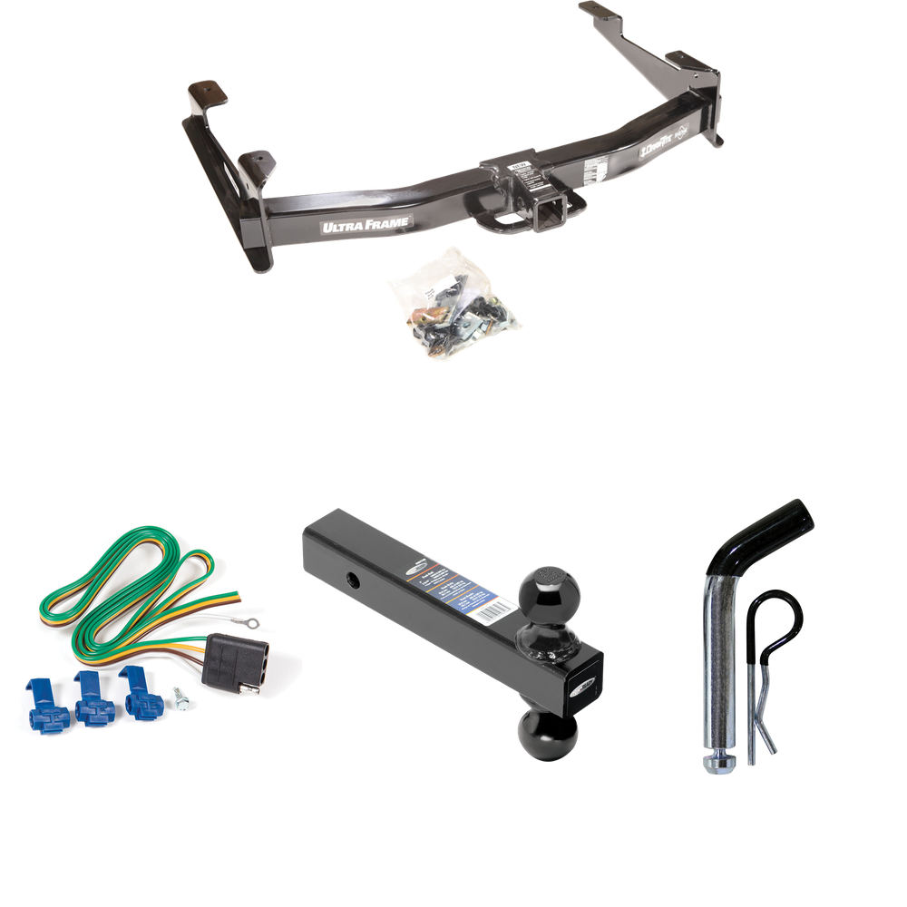 Se adapta al paquete de remolque con enganche para remolque Chevrolet Silverado 3500 2003-2007 con arnés de cableado de 4 planos + soporte de bola doble de 2" y 2-5/16" bolas de remolque + pasador/clip (para modelos (clásicos)) de Draw-Tite