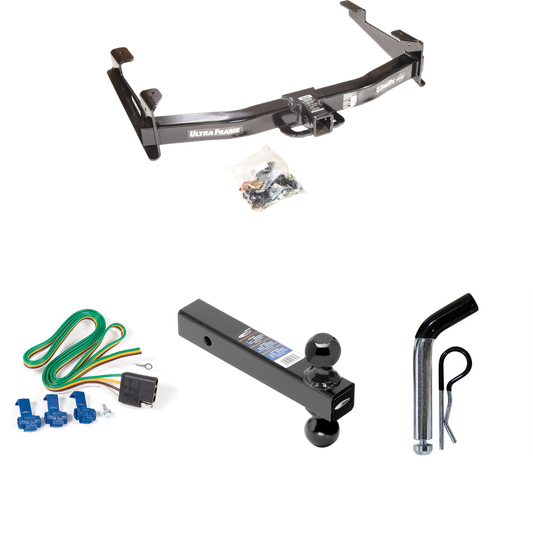 Se adapta al paquete de remolque con enganche para remolque Chevrolet Silverado 3500 2003-2007 con arnés de cableado de 4 planos + soporte de bola doble de 2" y 2-5/16" bolas de remolque + pasador/clip (para modelos (clásicos)) de Draw-Tite