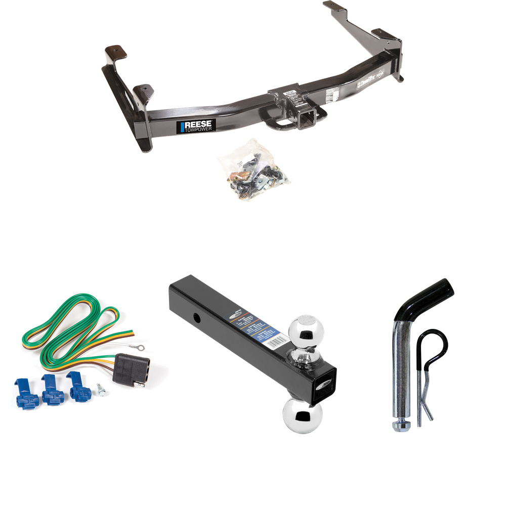 Fits 2001-2002 GMC Sierra 2500 HD Trailer Hitch Tow PKG w/ 4-Flat Wiring Harness + Dual Ball Ball Mount 2" & 2-5/16" Trailer Balls + Pin/Clip By Reese Towpower