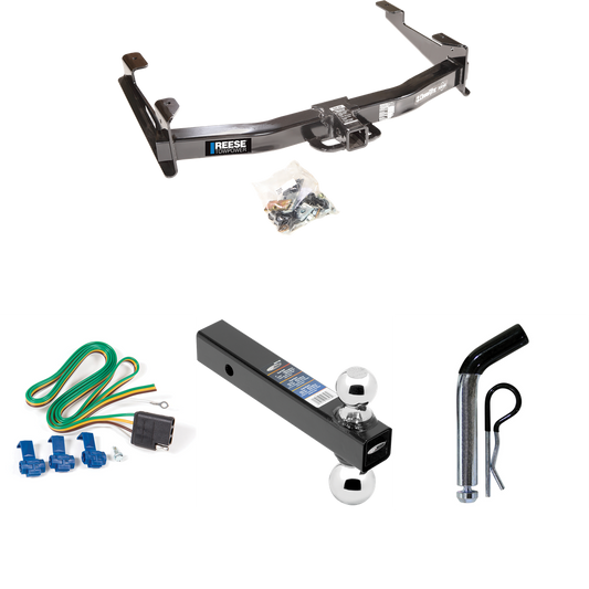 Fits 2001-2002 GMC Sierra 2500 HD Trailer Hitch Tow PKG w/ 4-Flat Wiring Harness + Dual Ball Ball Mount 2" & 2-5/16" Trailer Balls + Pin/Clip By Reese Towpower