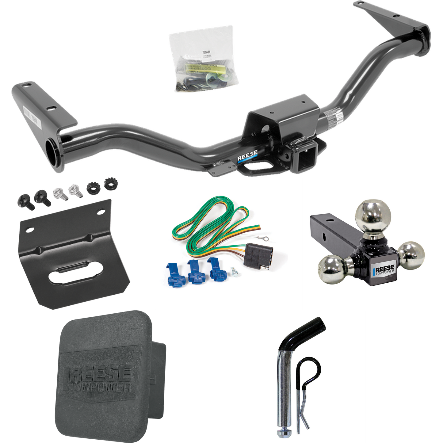 Fits 2015-2022 GMC Canyon Trailer Hitch Tow PKG w/ 4-Flat Wiring + Triple Ball Ball Mount 1-7/8" & 2" & 2-5/16" Trailer Balls + Pin/Clip + Wiring Bracket + Hitch Cover By Reese Towpower