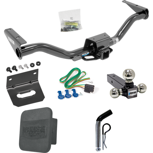 Fits 2015-2022 GMC Canyon Trailer Hitch Tow PKG w/ 4-Flat Wiring + Triple Ball Ball Mount 1-7/8" & 2" & 2-5/16" Trailer Balls + Pin/Clip + Wiring Bracket + Hitch Cover By Reese Towpower